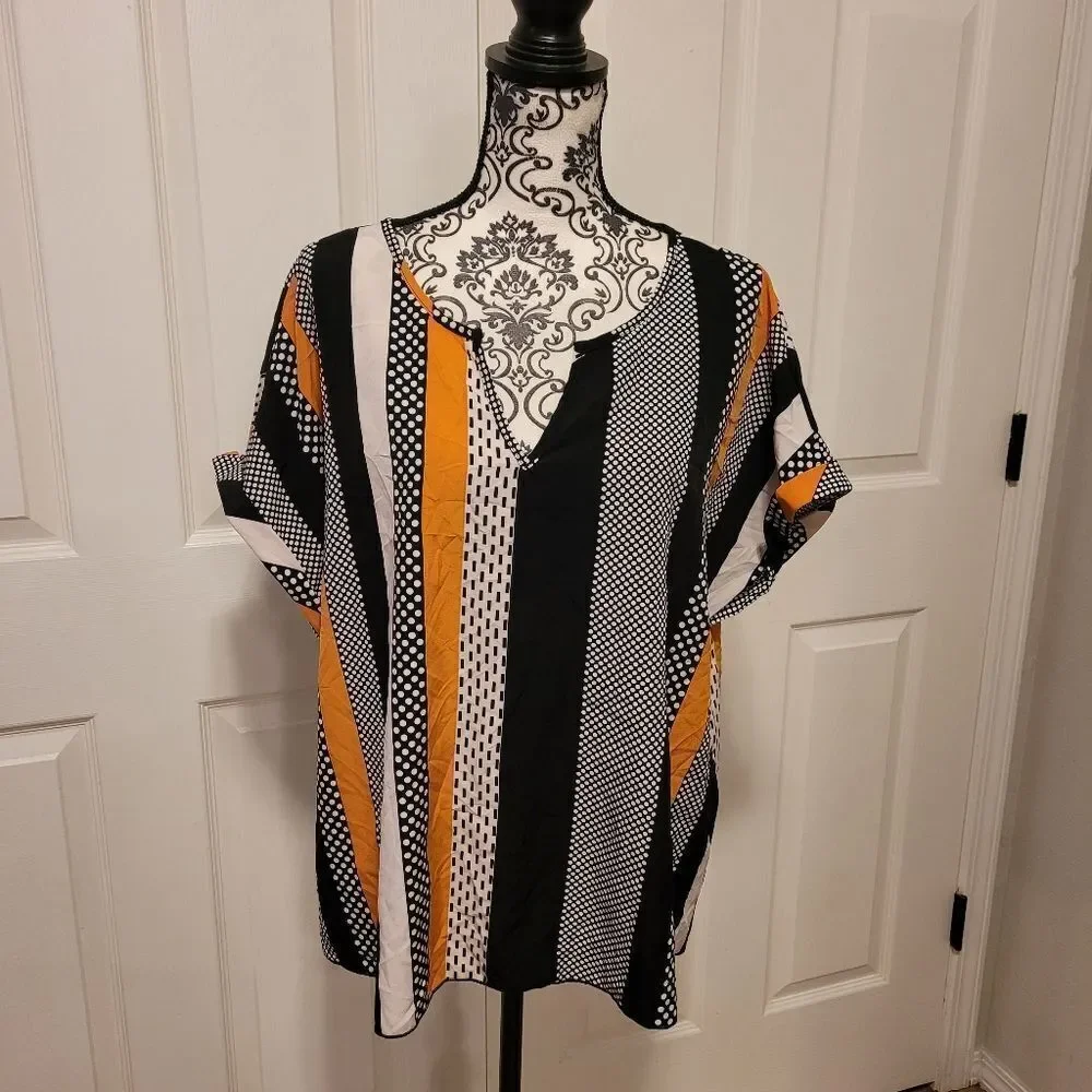 Shein Lune‎ polka dotted striped 1X top
